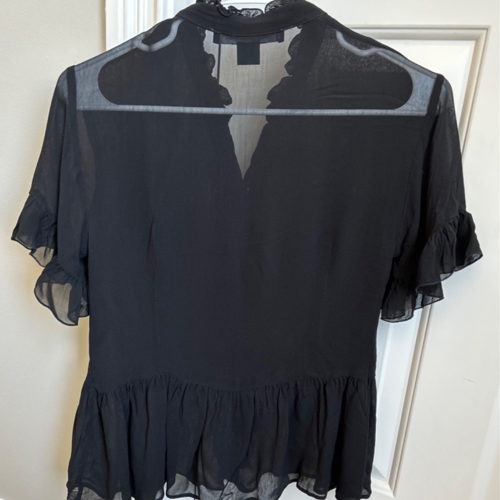 French Connection Black Ruffled Blouse, Size XS - Picture 2 of 2